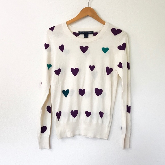 French Connection Sweaters - French Connection Cream Hearts Crew Sweater
